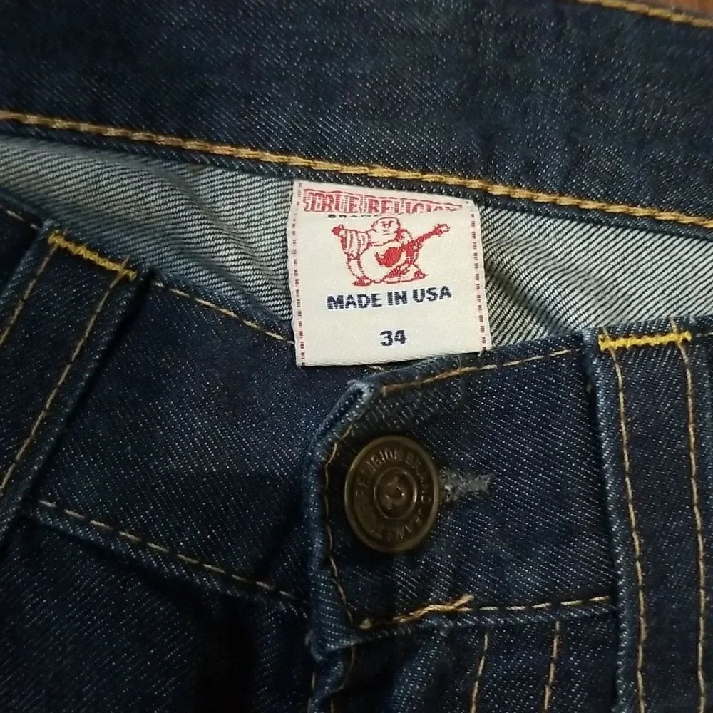 True Religion Jeans Billy 34 waist x 29 inseam Stitch Blue Denim Dark Wash
